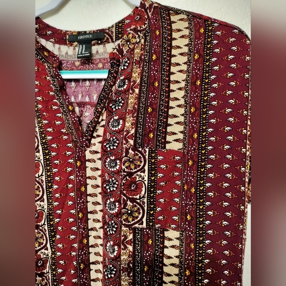 Cute dress Forever 21 Boho Burgundy Red and Cream - Picture 2 of 5